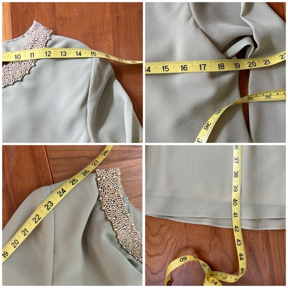 VTG 90s Celadon Beaded Julian Wilder Long Sleeved Dress Tiered Chiffon 20s Sz 10 - Picture 4 of 4